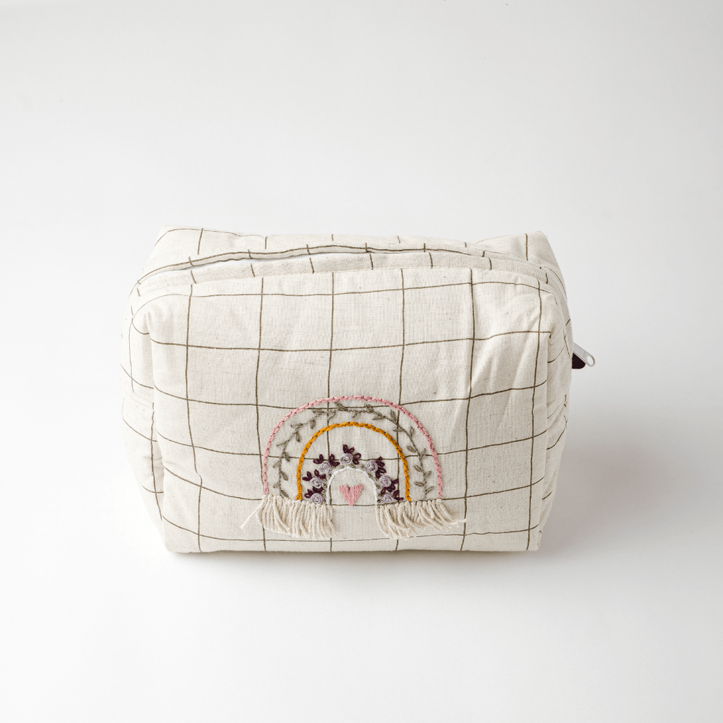 Hand Embroidered Rainbow Cotton Nappy Bag