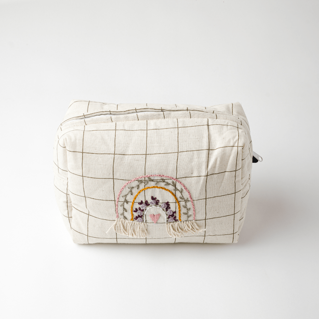 Hand Embroidered Rainbow Cotton Nappy Bag