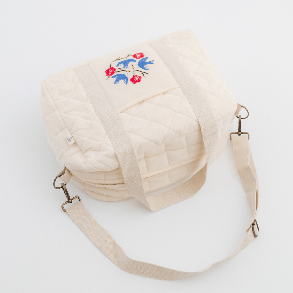Hand Embroidered Songbirds Perch Nappy Bag (Pure Cotton)