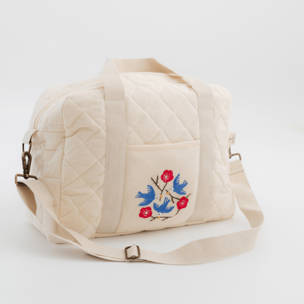 Hand Embroidered Songbirds Perch Nappy Bag (Pure Cotton)