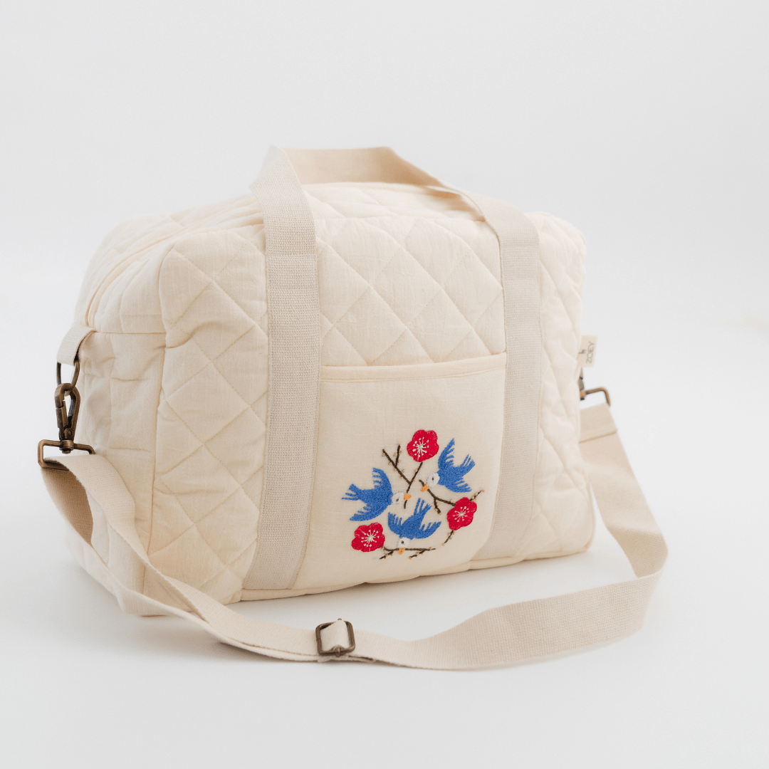 Hand Embroidered Songbirds Perch Nappy Bag (Pure Cotton)