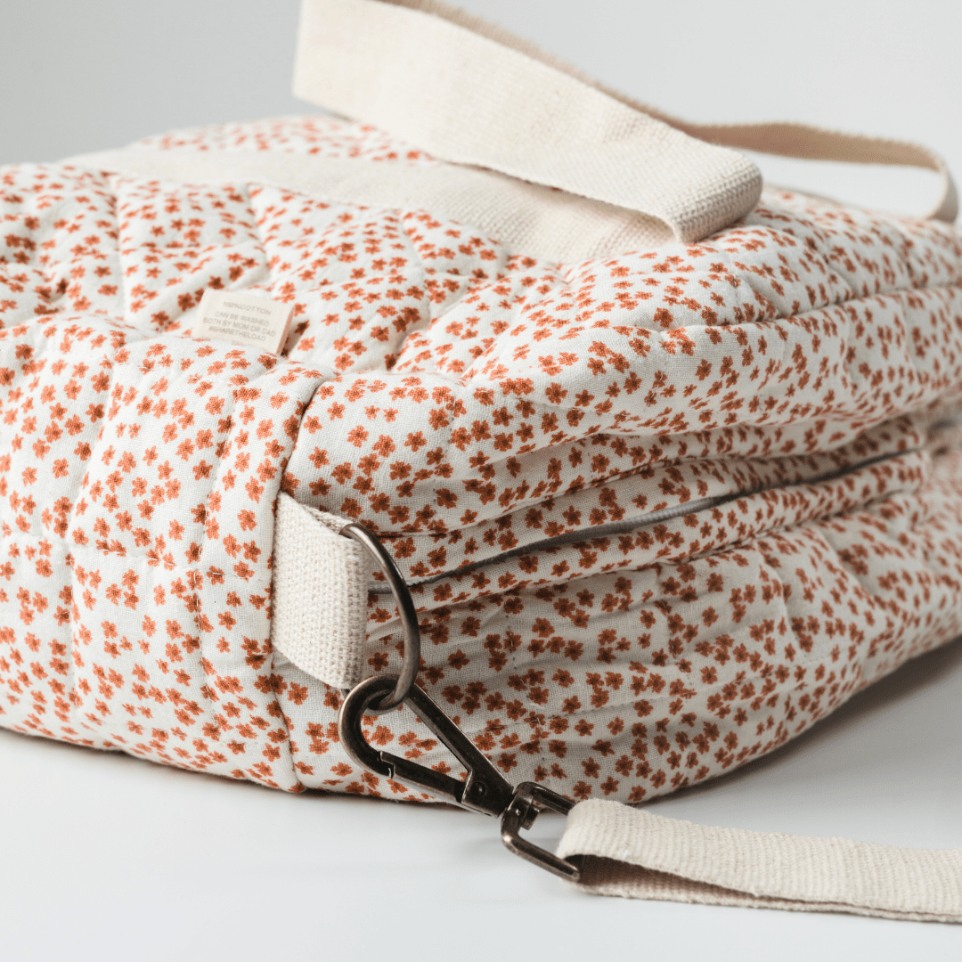 Red Velvet Yarrow Quilted Nappy Bag (100% Muslin Cotton)